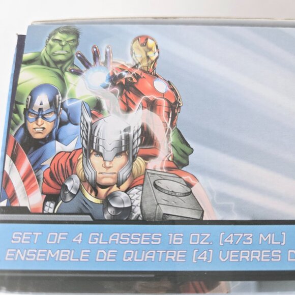 Set of 4 MARVEL AVENGERS Pint Glasses Iron Man Hulk Captain America Thor Comics - Picture 11 of 16